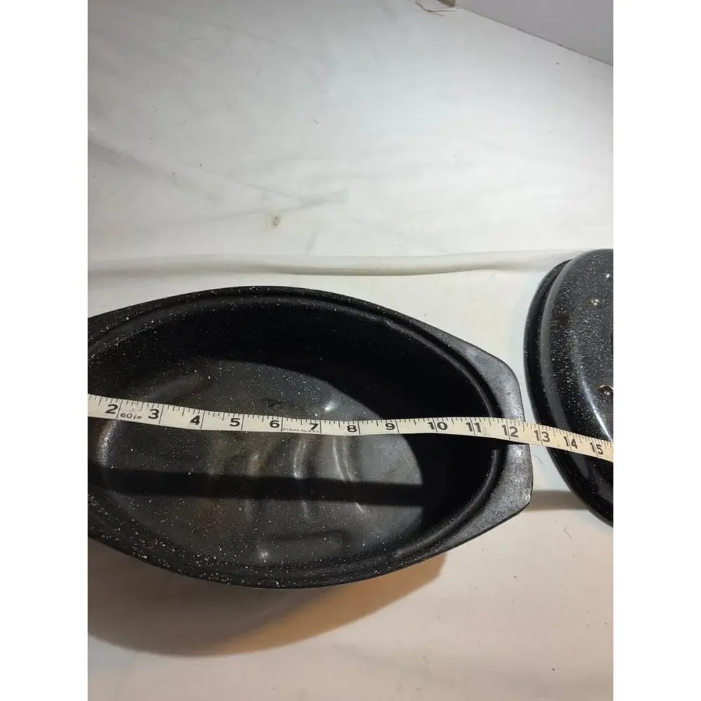 Vintage Graniteware Oval Roasting Pan with Lid